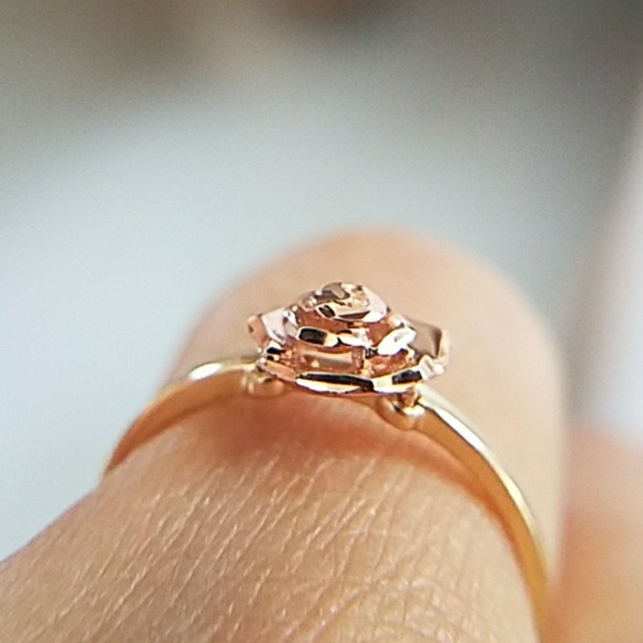 14K Yellow Gold Rose Gold Rose Flower Ring - Picture 8 of 16